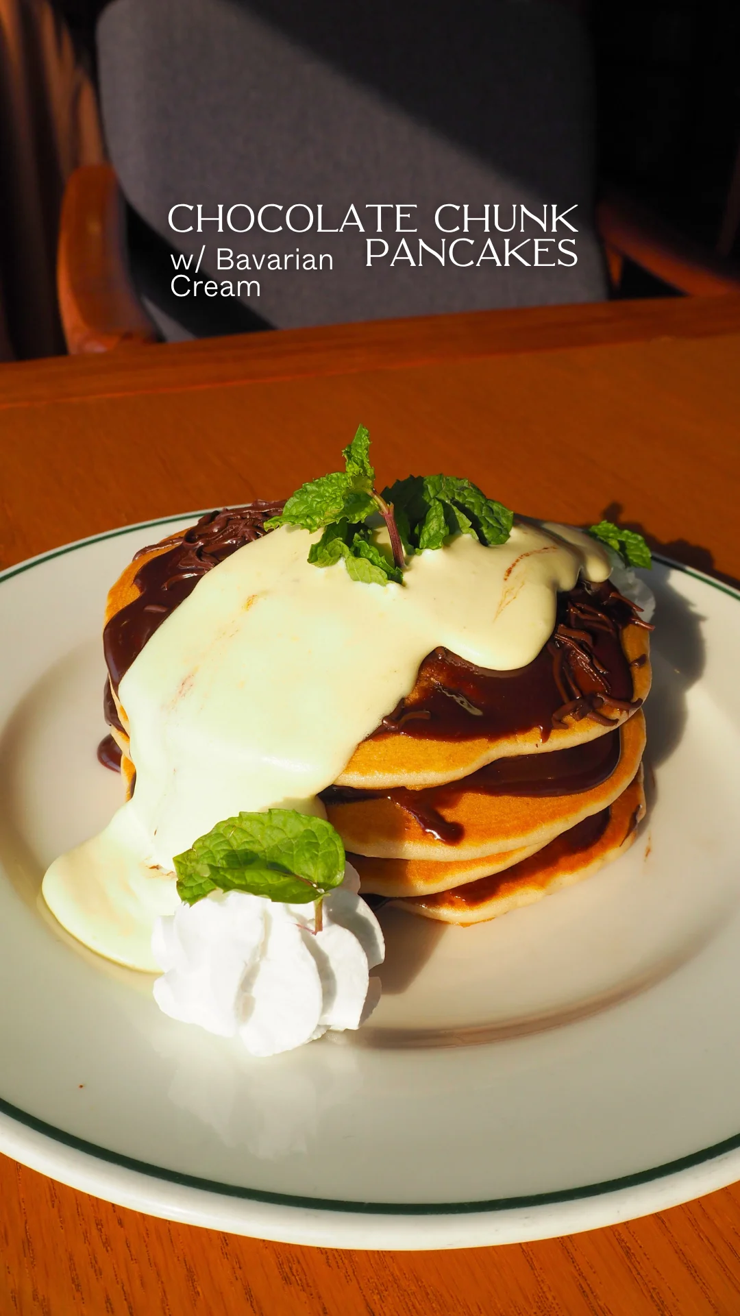 Chocolate Chunk Pancakes with Bavarian Cream